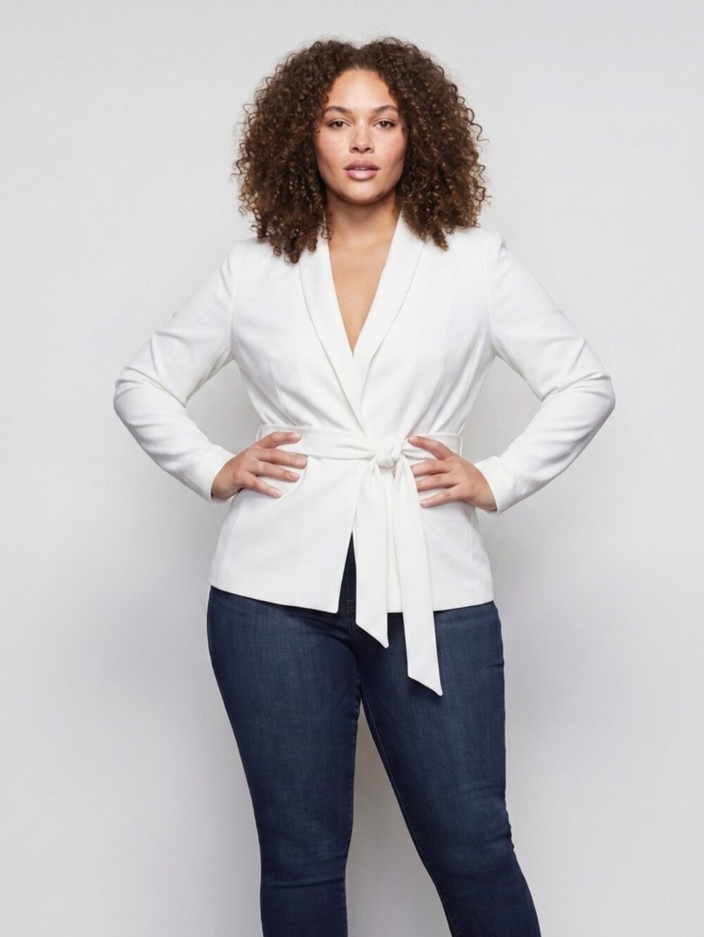 White House Black Market White Wrap Blazer with Belt.